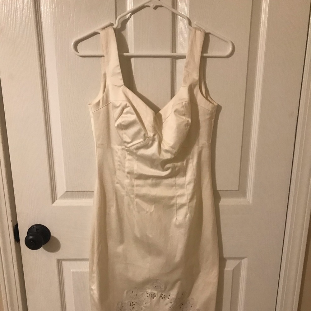 White dress with gorgeous seaming and detailing